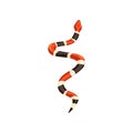 Cartoon milk snake. Non-venomous creature with smooth and shiny scales. Red-white-brown reptile with alternating bands Royalty Free Stock Photo