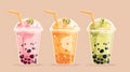 Cartoon milk tea bubble drink icon. Ice boba sugar milkshake dessert clipart for taiwanese menu. Fruit sweet bubbletea