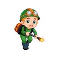 Cartoon miner character exploring with torch light vector illustration Royalty Free Stock Photo