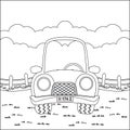 Cartoon mini car. Coloring page and colorful clipart character. Childish design for kids activity colouring book or page