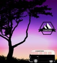 Cartoon Minibus in Nature a Tree Silhouette. Vector Illustration Royalty Free Stock Photo