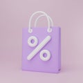 Cartoon minimal shopping bag with percent symbol, Online shopping