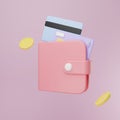 Cartoon minimal wallet with coins. saving money concept, Online payment service