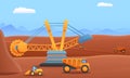 Cartoon mining digger dump truck and excavator working in a quarry Royalty Free Stock Photo