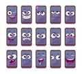 Cartoon mobile smart phone characters set.