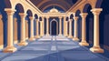 Cartoon modern illustration of an empty ballroom or theater interior with an ancient Greek temple or Roman architecture Royalty Free Stock Photo