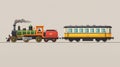 A cartoon modern illustration of old and modern trains, an antique steam railroad transport locomotive and a modern Royalty Free Stock Photo