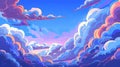 Cartoon modern illustration of sunny summer day or morning cloudy heaven abstract background. Panoramic air cloudscape Royalty Free Stock Photo