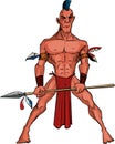 Cartoon Mohawk warrior with a spear Royalty Free Stock Photo