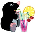 Cartoon mole drinking cocktail