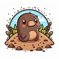 Cartoon mole vector illustration on light color background. Generative AI