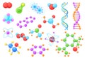 Cartoon molecules structure. Connected molecule, chemical particles molecular cell atom chemistry physics biology dna Royalty Free Stock Photo