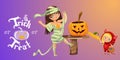 Cartoon mom and kid carving Hallows pumpkin poster