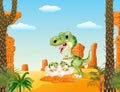 Cartoon mom tyrannosaurus dinosaur and baby dinosaurs hatching Royalty Free Stock Photo