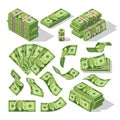 Cartoon money bills. Green dollar banknotes cash vector icons Royalty Free Stock Photo