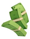 Cartoon money. Paper cash, bills. Keeping money in bank. Green banknotes wealth, accumulation and inheritance. Flat