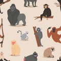 Cartoon monkey character animal wild vector illustration seamless pattern background