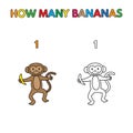 Cartoon Monkey Counting Bananas Coloring Book Royalty Free Stock Photo