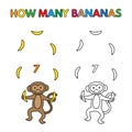 Cartoon Monkey Counting Bananas Coloring Book Royalty Free Stock Photo