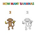 Cartoon Monkey Counting Bananas Coloring Book Royalty Free Stock Photo