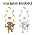 Cartoon Monkey Counting Bananas Coloring Book Royalty Free Stock Photo