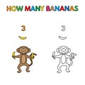 Cartoon Monkey Counting Bananas Coloring Book Royalty Free Stock Photo