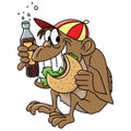Cartoon monkey eating hamburger and drinking cola vector