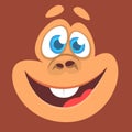 Cartoon monkey excited. Vector illustration of smiling chimpanzee avatar character isolated.