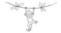 A cartoon monkey is hanging from a vine using its hands. The vine features sever Royalty Free Stock Photo