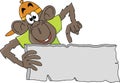 Cartoon monkey holding a blank banner in his hands vector Royalty Free Stock Photo