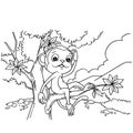 Cartoon monkey playing in the forest coloring page vector Royalty Free Stock Photo