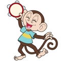 Cartoon Monkey Playing a Tambourine Royalty Free Stock Photo