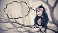 A cartoon monkey sitting on a tree branch with thought bubble, AI Royalty Free Stock Photo