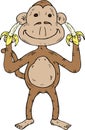 Cartoon monkey with two bananas Royalty Free Stock Photo