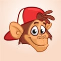 Cartoon monkey. Vector happy monkey head icon. Hip-hop character. Illustration isolated.