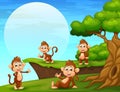 Cartoon monkeys playing near the cliff