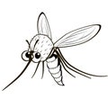 Cartoon monochrome flying mosquito.