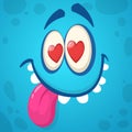 Cartoon monster face in love. Vector illustration. Design for St. Valentine`s Day Royalty Free Stock Photo