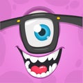 Cartoon monster face with one eye and glasses. Vector Halloween monster illustration