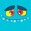 Cartoon monster face. Vector Halloween blue monster avatar with wide smile.
