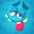 Cartoon monster face. Vector Halloween blue smiling monster avatar.