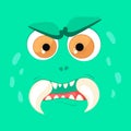 Cartoon monster face. Vector Halloween green angry fairy tale avatar. Vector illustration