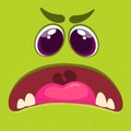 Cartoon monster face. Vector Halloween green cool monster avatar with wide opened mouth. Big set of monster faces Royalty Free Stock Photo