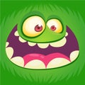 Cartoon monster face . Vector Halloween green happy monster square avatar. Funny monster mask. Royalty Free Stock Photo