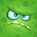 Cartoon monster face. Vector Halloween green mad angry monster.