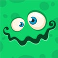 Cartoon monster face. Vector Halloween green monster avatar.
