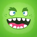 Cartoon monster face. Vector Halloween green zombie monster avatar square.