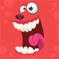 Cartoon monster face . Vector Halloween red happy monster square avatar. Funny monster mask. Royalty Free Stock Photo