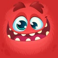 Cartoon monster face. Vector Halloween red monster avatar with wide smile Royalty Free Stock Photo