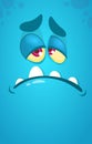 Cartoon monster face. Vector Halloween sad blue monster avatar.